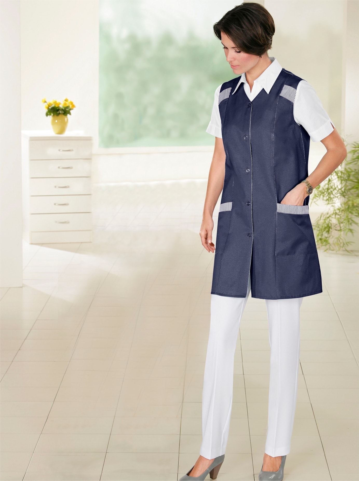 Kochschürze CLASSIC BASICS, Damen, Gr. 50, blau (marine), Baumwollmischung, Kunstfaser, Polyester, Schürzen Image