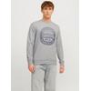 Sweatshirt JACK & JONES "JJJEANS SWEAT O-NECK", Herren, Gr. S, grau (light grau melange), angeraute Sweatware, Obermaterial: 90% Baumwolle, 10% Viskose, meliert, bedruckt, modisch, normal, Rundhals, Langarm Rippbündchen, Sweatshirts