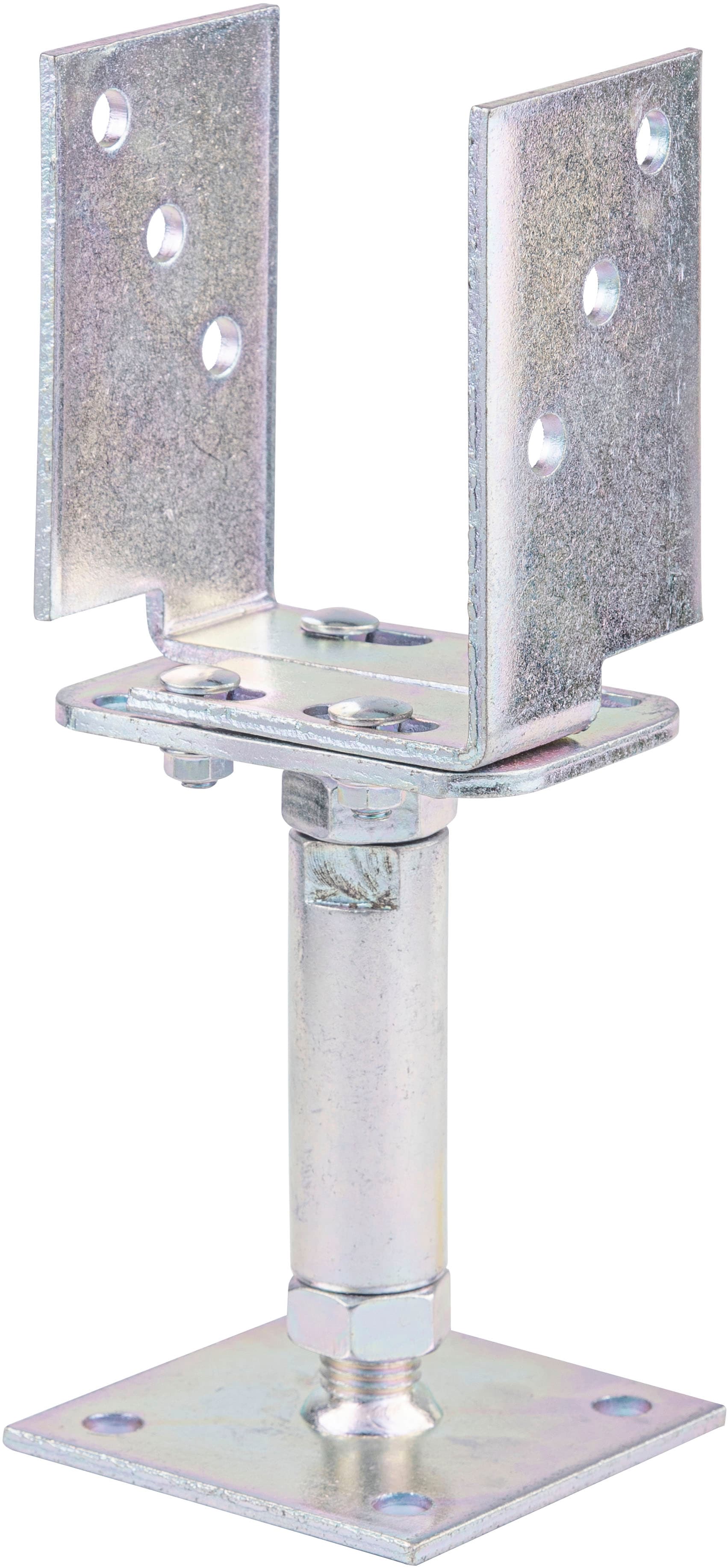 U-Pfostenträger ALBERTS, silber (silberfarben), B:12cm, Stahl, Bodenanker, höhen- und breitenverstellbar, Breite 71-161 mm, Höhe 150-190 mm
