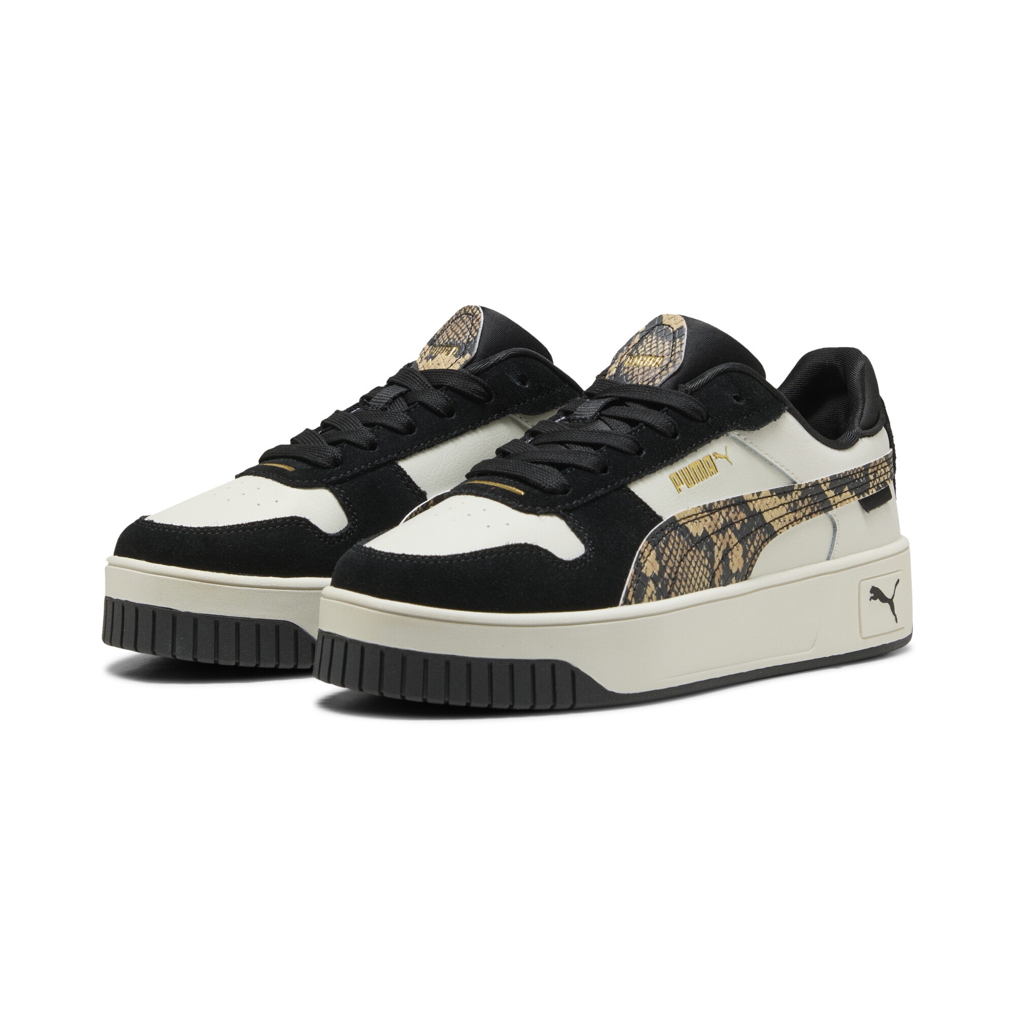 Sneaker PUMA "Carina Street Snake Chic Sneakers Damen", Gr. 37, schwarz-weiß (vapor gray schwarz gold), Obermaterial: Synthetik, Kuhleder, Textil; Futter: Textil; Innensohle: Textil; Laufsohle: Gummi, Schuhe