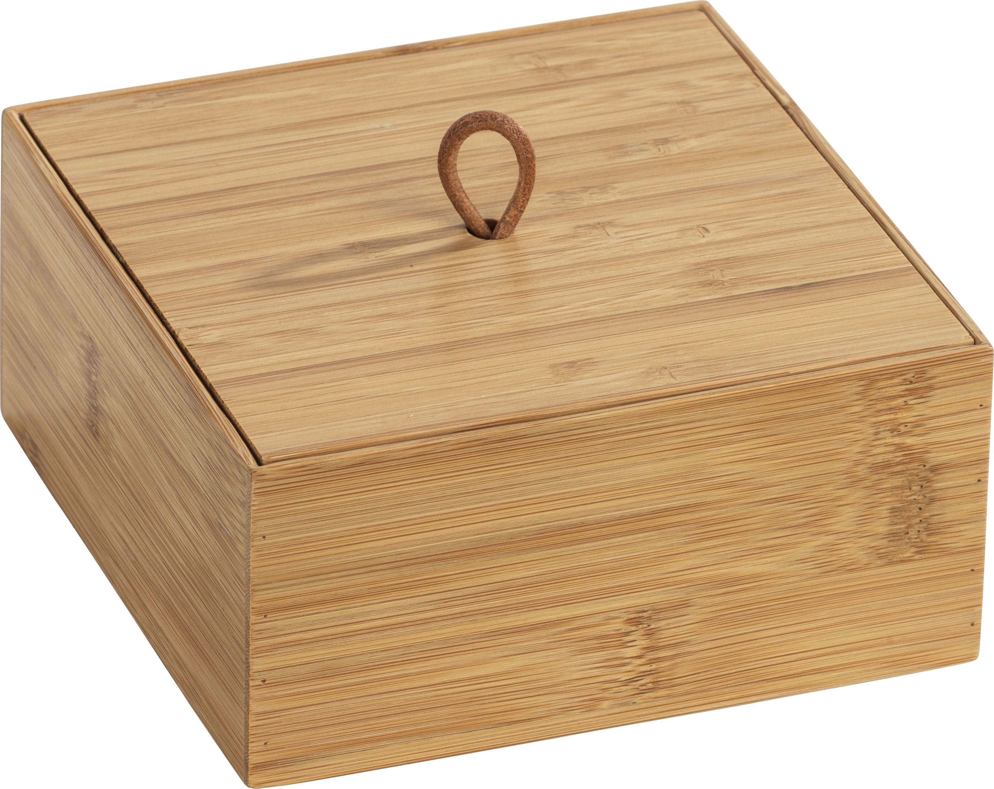 Aufbewahrungsbox WENKO "Terra", beige (natur, braun), B:15cm H:7cm T:15cm, Bambus, Aufbewahrungsboxen, Aufbewahrungsbox, mit Deckel, mit praktischer Schlaufe