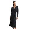 Jerseykleid MARC O'POLO "aus TENCEL™ Lyocell", Damen, Gr. S, Normalgrößen, blau (deep night blau), Obermaterial: 66% Lyocell, 32% Baumwolle, 2% Elasthan; Futter: 100% Nicht verfügbar, unifarben, casual, figurbetont lang, V-Ausschnitt, 3/4-Ärmel,...