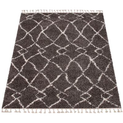 Hochflor-Teppich PACO HOME "Orebro 170", grau, B:120cm H:44mm L:170cm, Polyester, Teppiche, Fransenteppich, modernes Rauten Muster, besonders weich & kuschelig, mit Fransen Image
