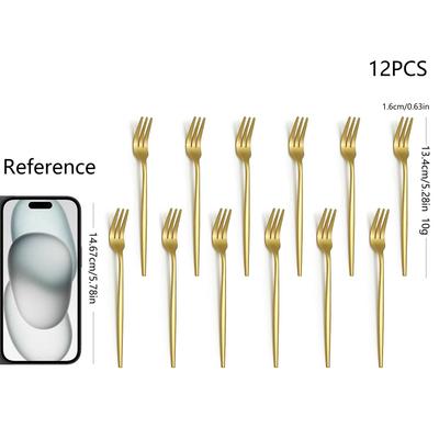 TEMU 6/12-piece Set 5.35in Golden Dessert Forks, Suitable For Kitchen And Restaurant, Eating Fruit And Cake, Birthday Party, Wedding, Halloween, Easter, Graduation Season