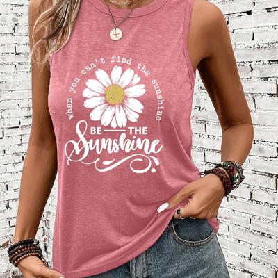 TEMU Floral & Letter Print Tank Top, Sleeveless Casual Top For Summer & Spring, Women's Clothing