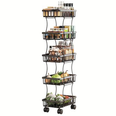 TEMU Fruit&vegetable Basket4/5tier Metalstoragebasketwithwheelsfruit&vegetableproducebasketforkitchenpantryorganizer (4/5tiers)