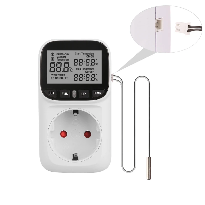 Prise de minuterie Thermostat numérique 220v régulateur de température prise de courant avec interrupteur de minuterie capteur de température de chauffage de refroidissement