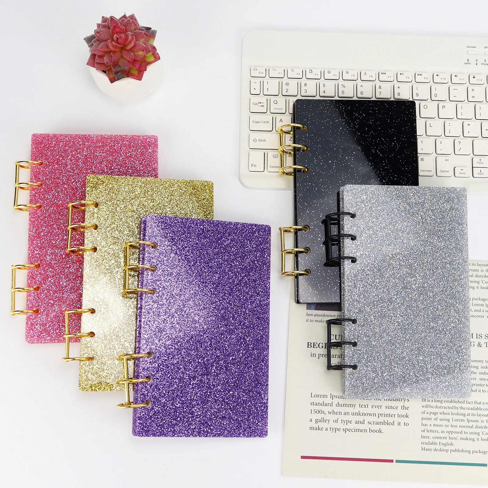 Couverture de reliure à feuilles mobiles en acrylique Transparent à paillettes A6, bricolage, livre de comptes, Journal, planificateur, fournitures de papeterie de bureau