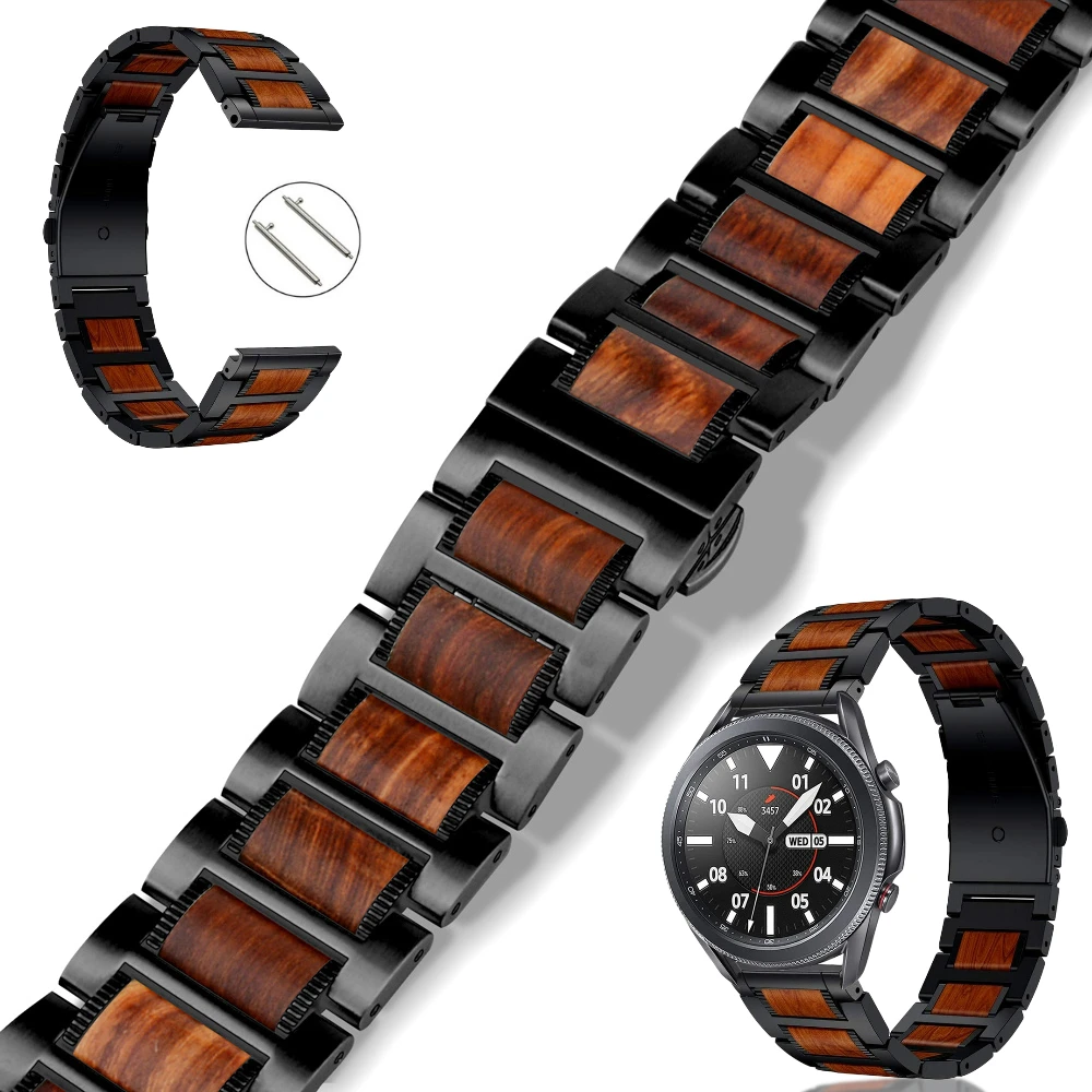 Holz metall armband für samsung uhr 46mm/3 45mm/getriebe s3 edelstahl armband für huawei uhr GT-2-3-Pro 46mm/amazfit gtr Image