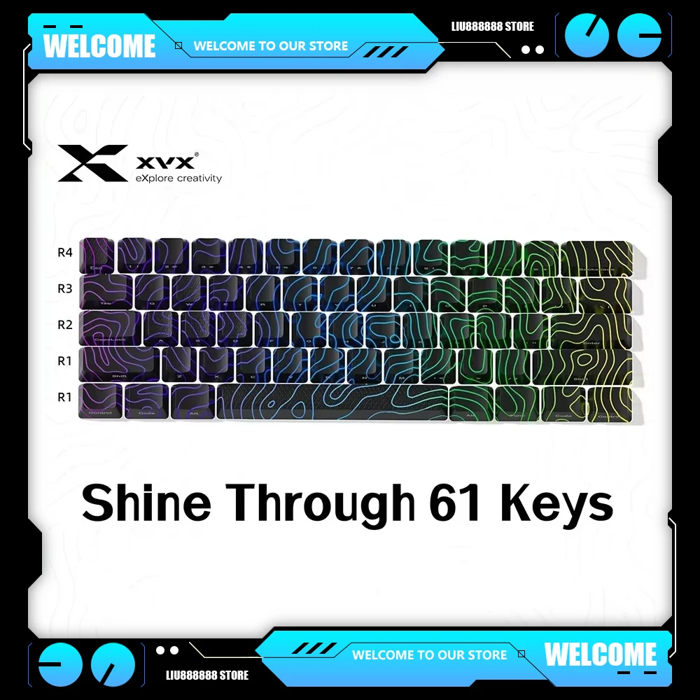 XVX Topographic Neue Version IMD-Tech Keys Tastenkappen 61/84/118 Tastenkappen OEM-Profilmuster Shine-Through PC Coole Geschenke für Spiele