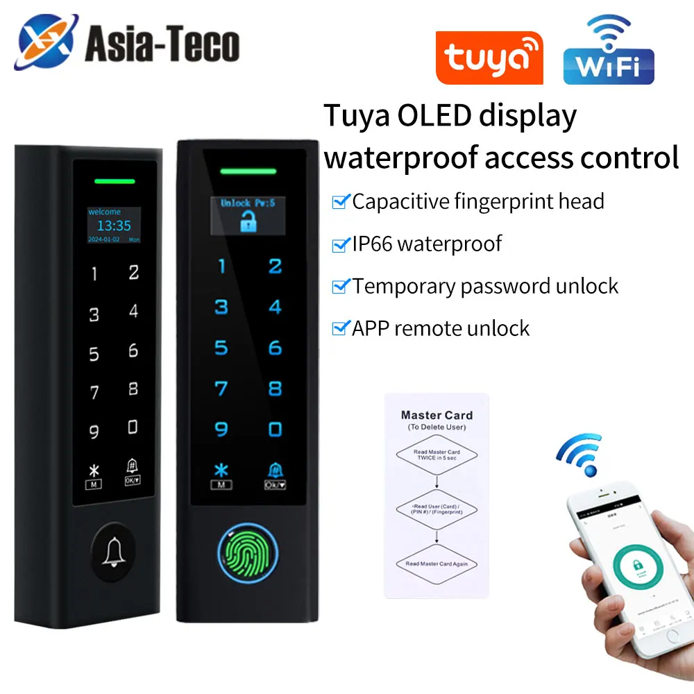 LCD Bildschirm WIFI Tuya Fingerabdruck Tür Access Control Wasserdichte 125 Khz RFID Karte Standalone Biometrische Access Control System Image