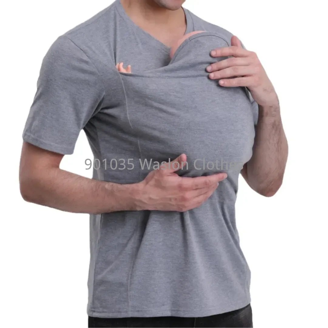 Sommerhemd Känguru Papa Mama Multifunktionskleidung Beruhigende Hemden T-Shirt Weste Eltern-Kind-T-Shirt Image