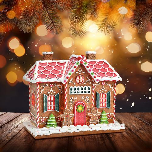 Lebkuchenhaus mit LED-Beleuchtung 26 cm hoch