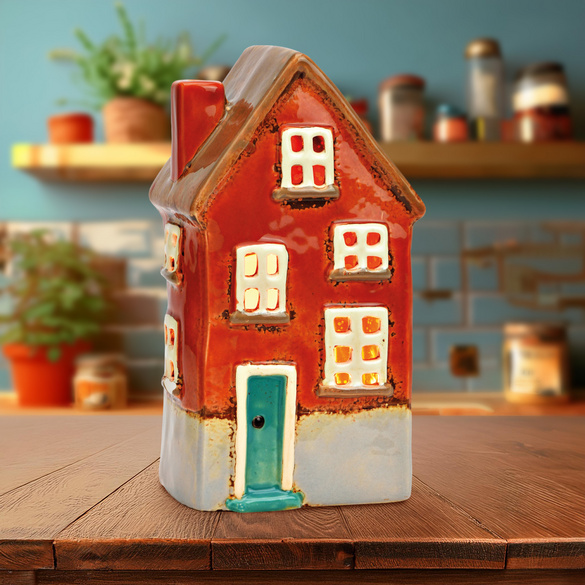 Windlicht Haus aus Steingut 7 bunt Image