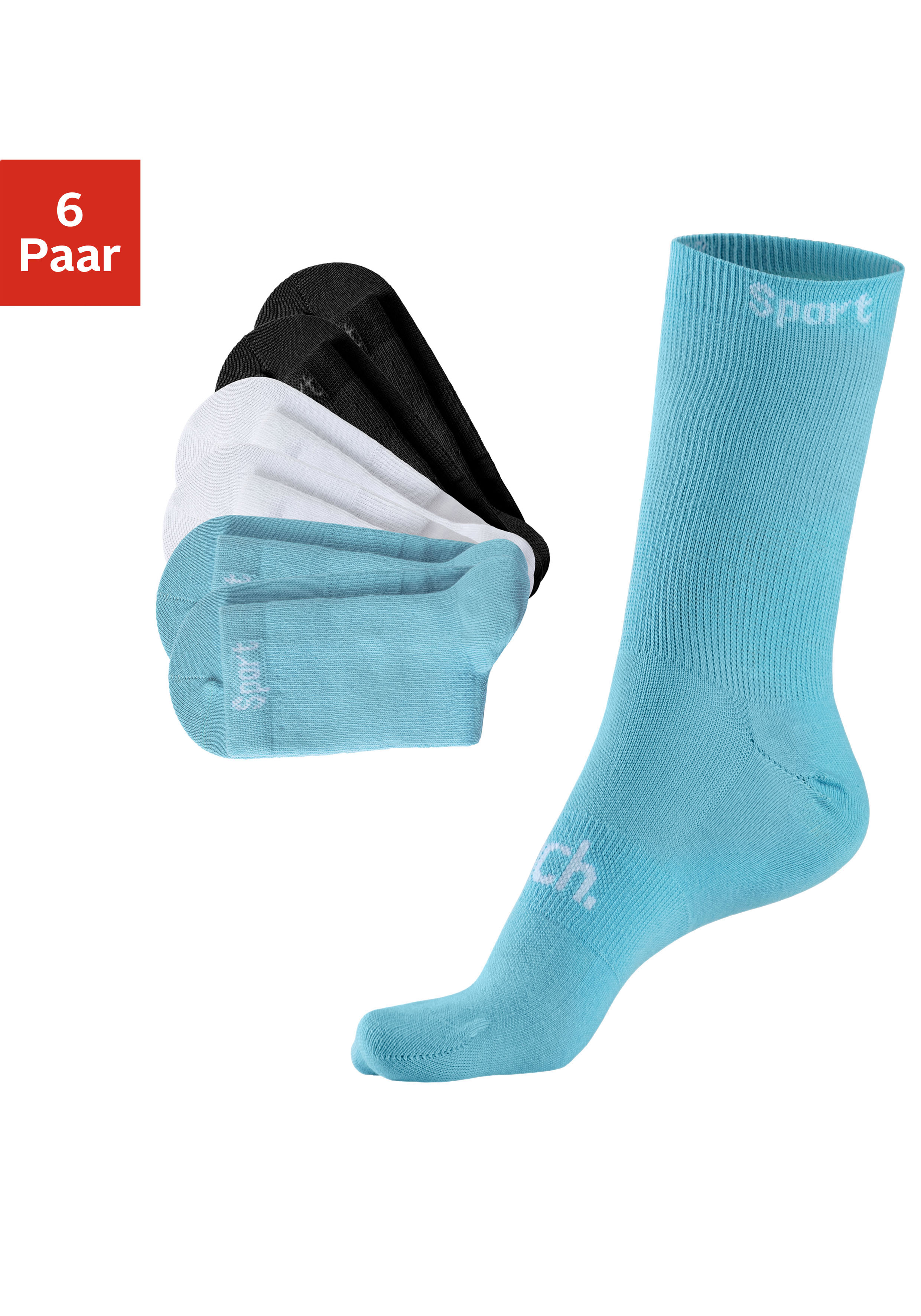 Sportsocken BENCH., Herren, Gr. 43-46, bunt (2x türkis, 2x weiß, 2x schwarz), Baumwollmischung, unifarben, elastisch, Socken Sportsocken, mit antibakterieller Feuchtigkeitsregulierung