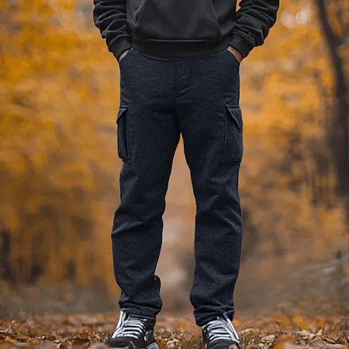 Herren Fleecehosen Jogginghose Trainingshose Jogginghose Jogger Hose Hosen Cargo-Jogginghose Kordelzug Elastische Taille Multi Pocket Glatt Komfort Atmungsaktiv In voller Länge Casual Täglich Festtage Image