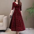 Damen Midikleid velvet kleid abendkleider Schaukelkleid Smaragdgrünes Kleid Elegant Modisch Romantisch winterkleider damen Urlaub kleid hochzeitsgast Schlank Blumen Langarm V Ausschnitt Schwarz Rote