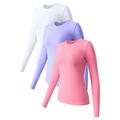 Mepaouo 3 Pack Womenâ€™s Thermal Shirts Fleece Lined Compression Long Sleeve Base Layer Tops(Pink L)