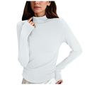 Mepaouo Women s Turtleneck Long Sleeve Shirts Ribbed Stretch Thermal Baselayer Pullover Tops(White L)