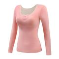 Mepaouo Long Sleeve Undershirt for Women Warm Fleece Lined Soft Base Layers Thermal Shirts(Pink XL)