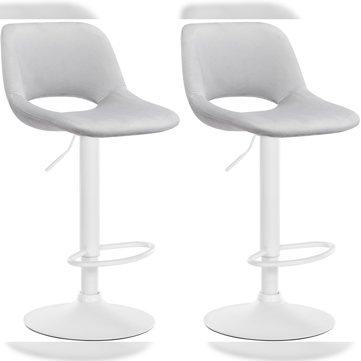 DELUKE® Barhocker 2er Set JAKSON - Hellgrau, Samt, Weiß | Barhocker mit Lehne Barstuhl Tresenhocker Tresenstuhl Kneipenhocker Kneipenstuhl Image
