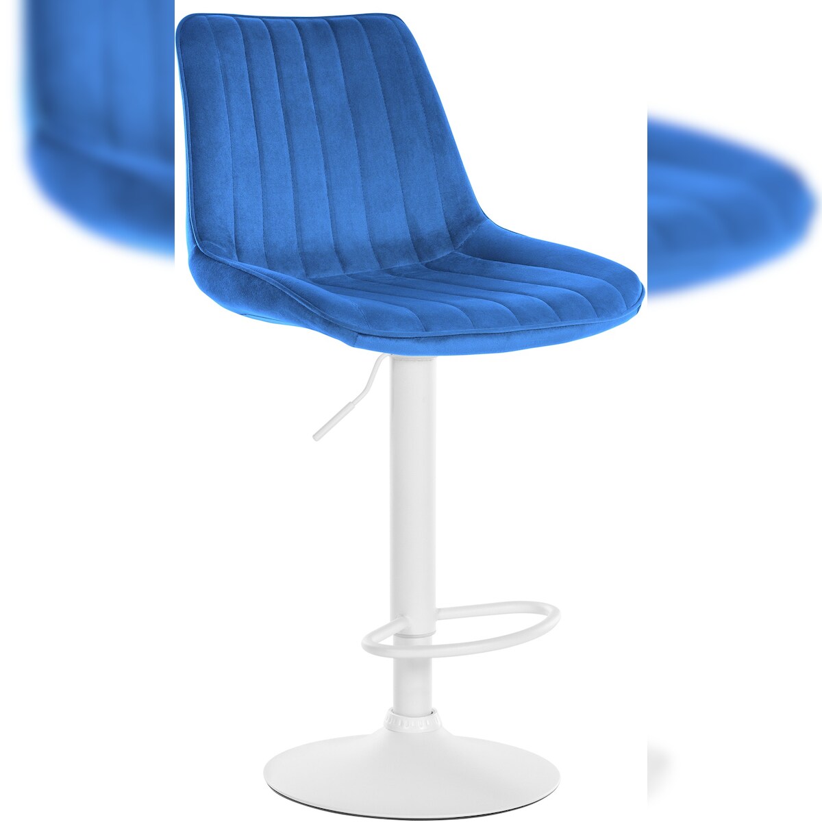 DELUKE® Barhocker RIO - Blau, Samt, Weiß | Barhocker mit Lehne Barstuhl Tresenhocker Tresenstuhl Kneipenhocker Kneipenstuhl Image