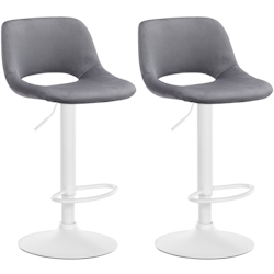 DELUKE® Barhocker 2er Set JAKSON - Dunkelgrau, Samt, Weiß | Barhocker mit Lehne Barstuhl Tresenhocker Tresenstuhl Kneipenhocker Kneipenstuhl