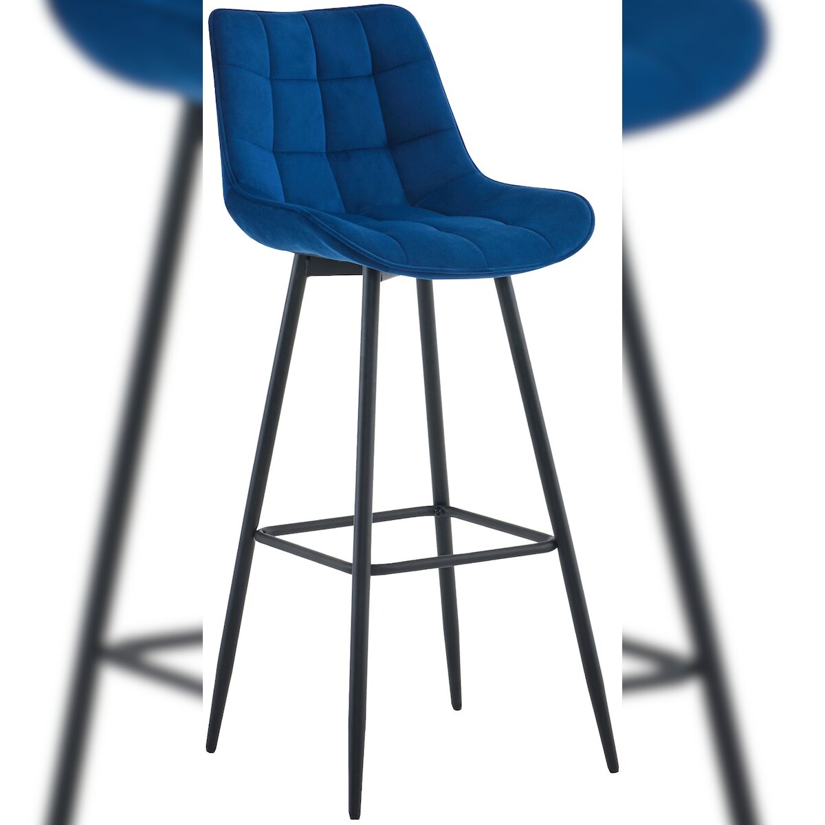 DELUKE® Barhocker SYDNEY - Blau, Samt | Barhocker mit Lehne Barstuhl Tresenhocker Tresenstuhl Kneipenhocker Kneipenstuhl Image