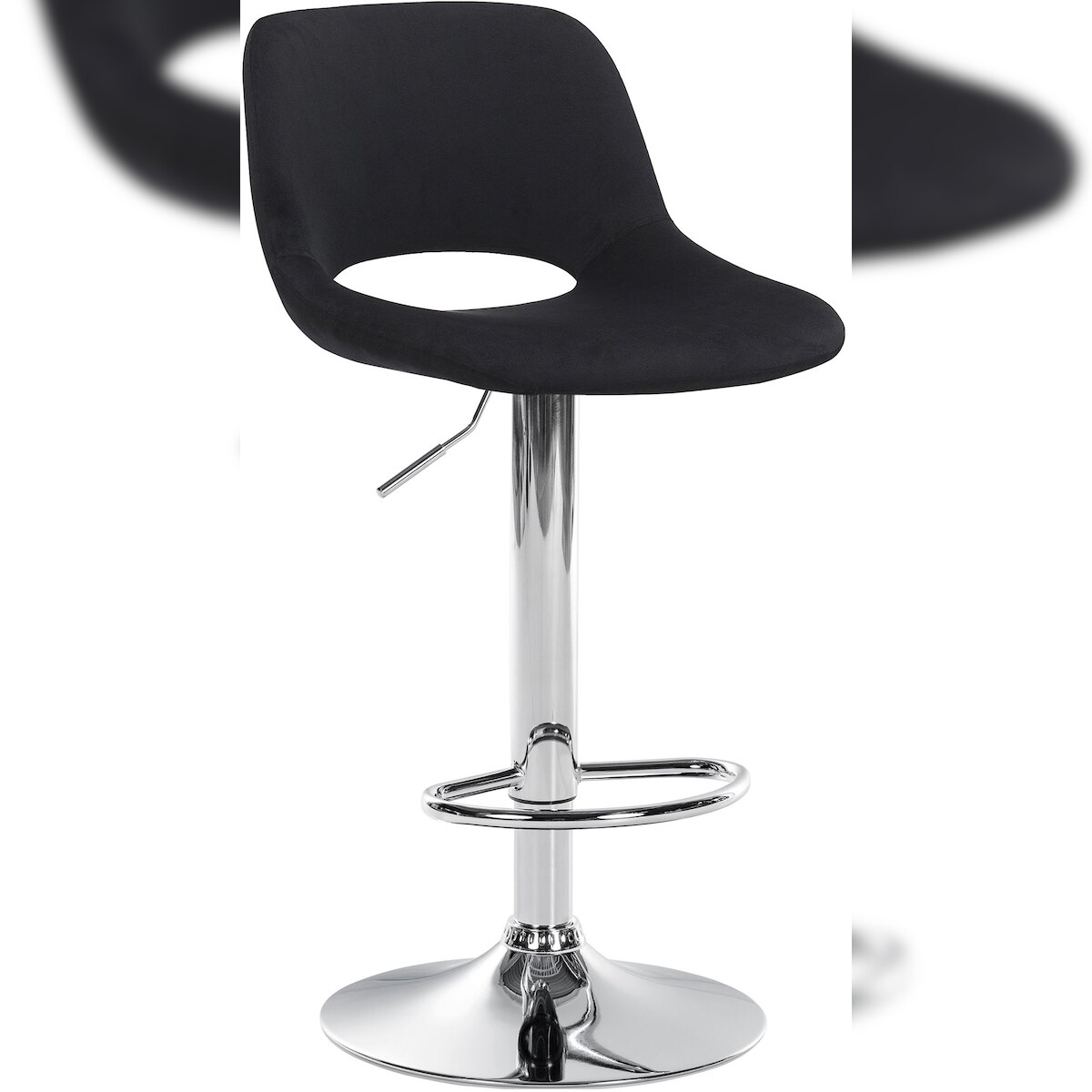 DELUKE® Barhocker JAKSON - Schwarz, Samt, Chrom | Barhocker mit Lehne Barstuhl Tresenhocker Tresenstuhl Kneipenhocker Kneipenstuhl