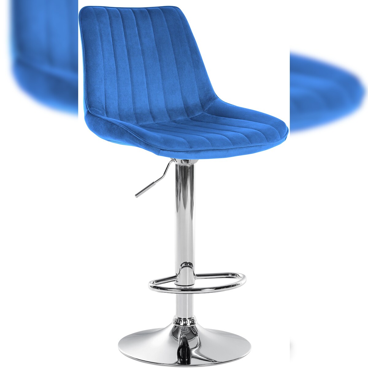 DELUKE® Barhocker RIO - Blau, Samt, Chrom | Barhocker mit Lehne Barstuhl Tresenhocker Tresenstuhl Kneipenhocker Kneipenstuhl Image