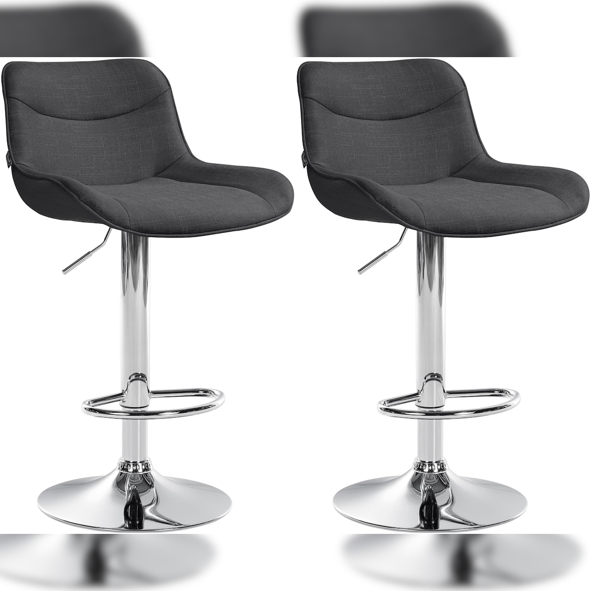 DELUKE® Barhocker 2er Set TAMPA - Dunkelgrau, Stoff, Chrom | Barhocker mit Lehne Barstuhl Tresenhocker Tresenstuhl Kneipenhocker Kneipenstuhl Image