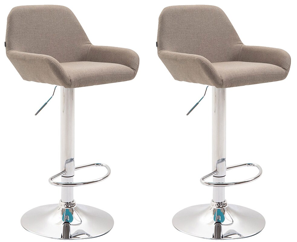 DELUKE® Barhocker 2er Set DUBLIN - Taupe, Stoff, Chrom | Barhocker mit Lehne Barstuhl Tresenhocker Tresenstuhl Kneipenhocker Kneipenstuhl Image