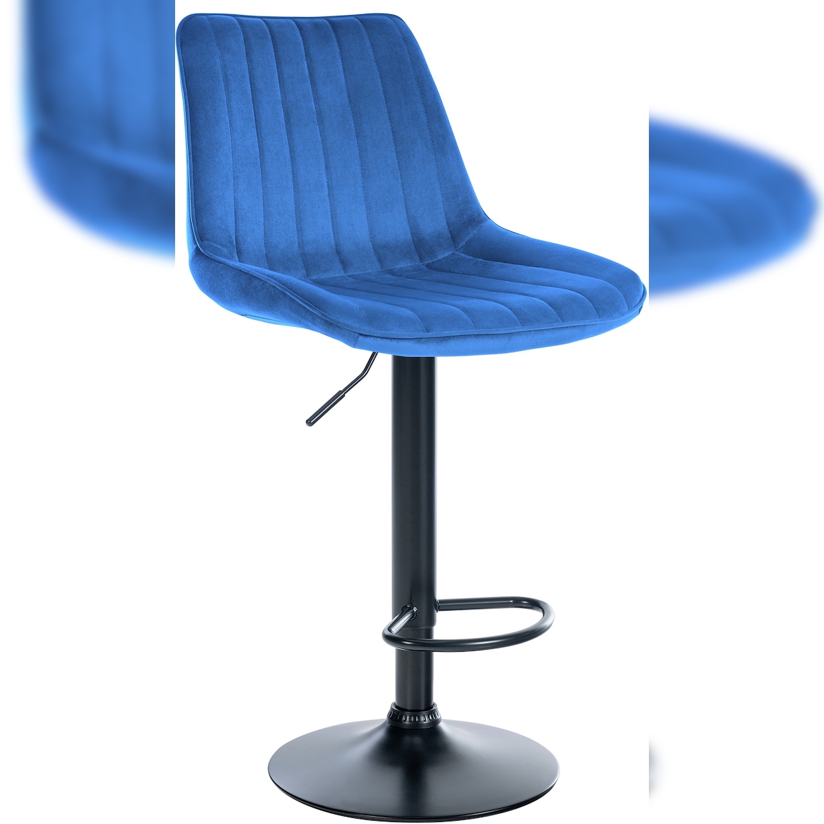 DELUKE® Barhocker RIO - Blau, Samt, Schwarz | Barhocker mit Lehne Barstuhl Tresenhocker Tresenstuhl Kneipenhocker Kneipenstuhl Image