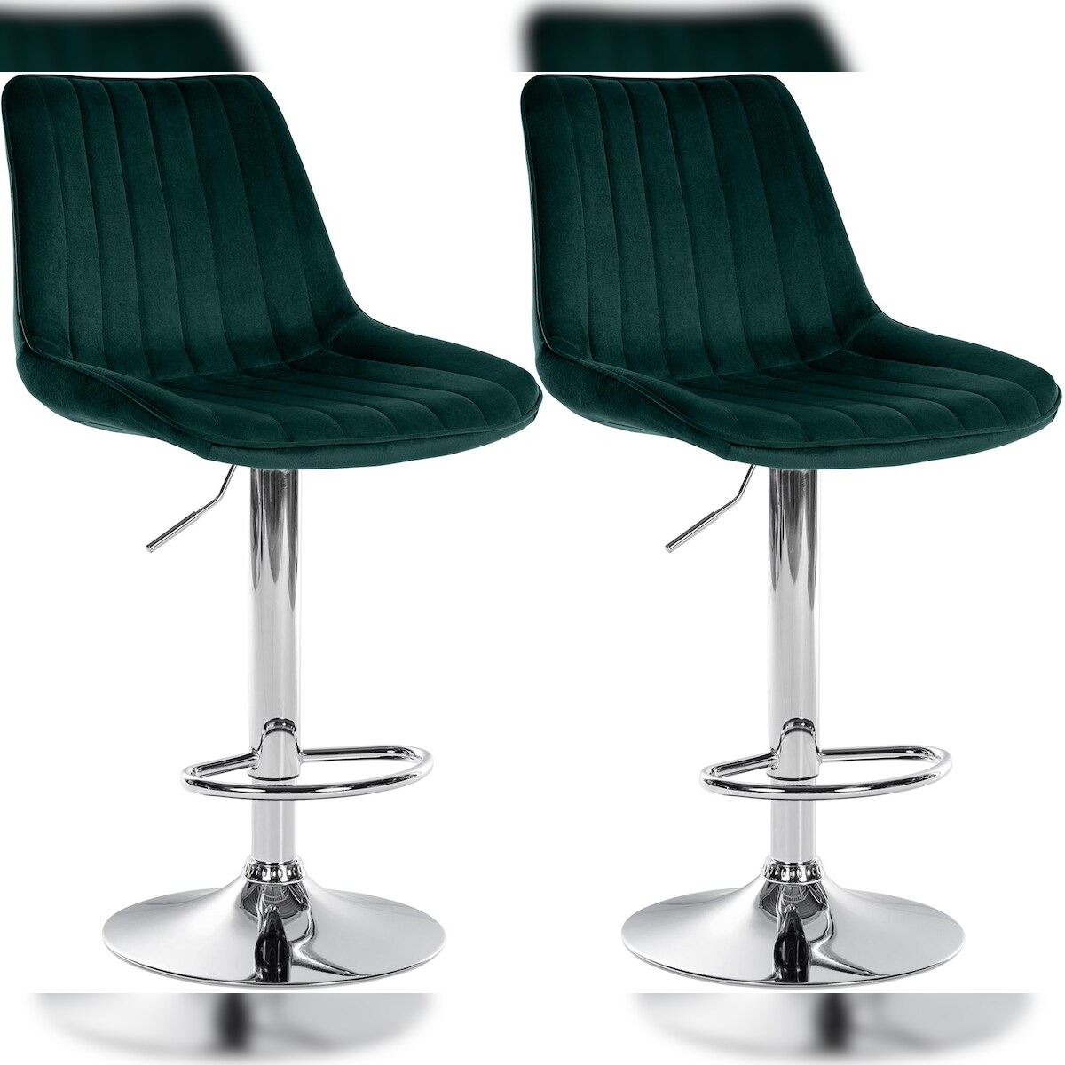 DELUKE® Barhocker 2er Set RIO - Grün, Samt, Chrom | Barhocker mit Lehne Barstuhl Tresenhocker Tresenstuhl Kneipenhocker Kneipenstuhl Image