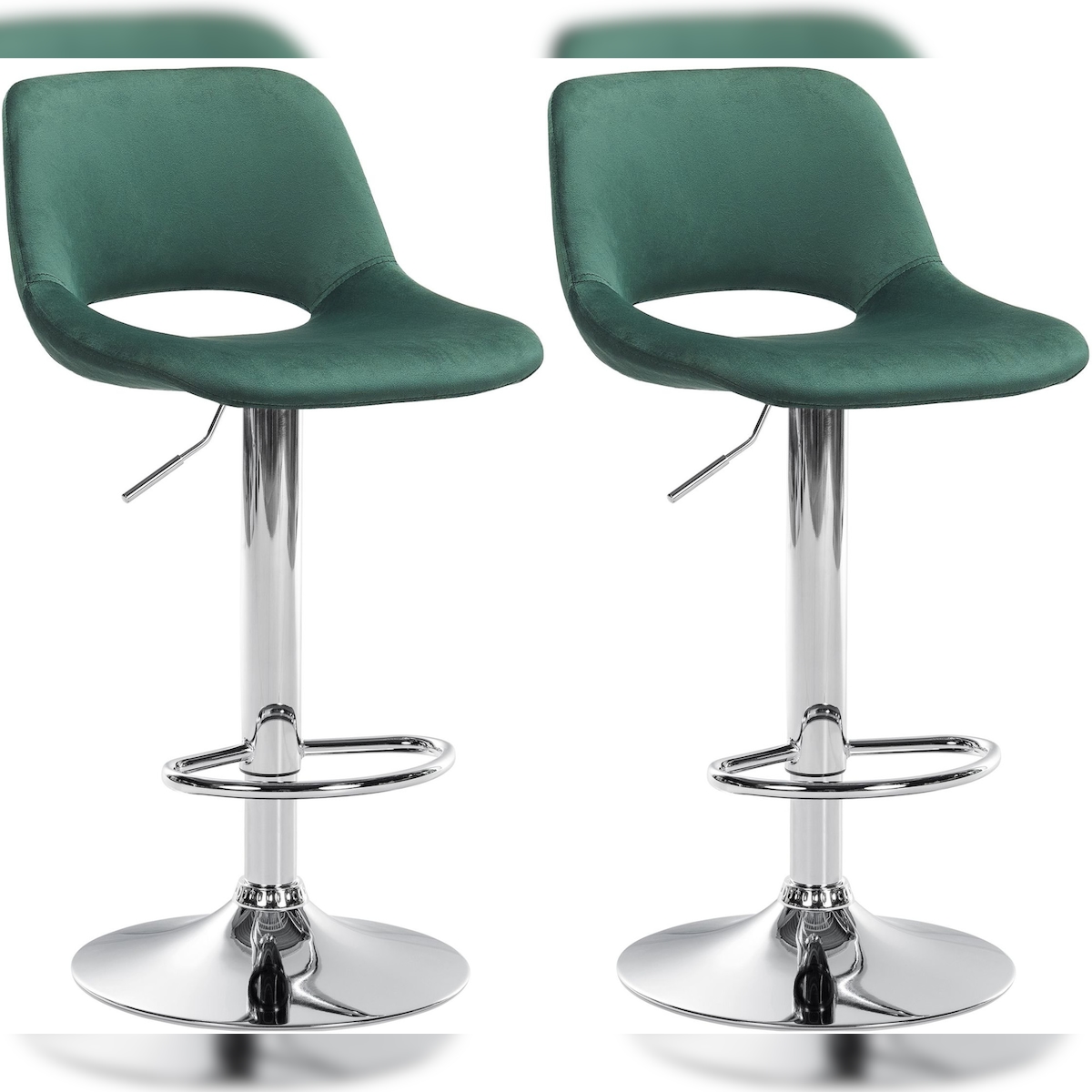 DELUKE® Barhocker 2er Set JAKSON - Grün, Samt, Chrom | Barhocker mit Lehne Barstuhl Tresenhocker Tresenstuhl Kneipenhocker Kneipenstuhl Image