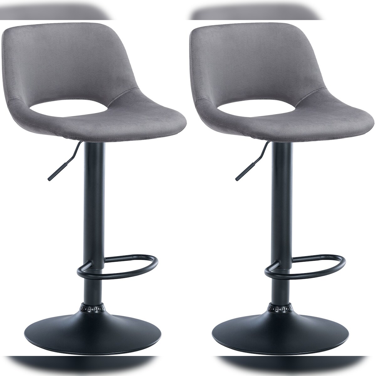 DELUKE® Barhocker 2er Set JAKSON - Dunkelgrau, Samt, Schwarz | Barhocker mit Lehne Barstuhl Tresenhocker Tresenstuhl Kneipenhocker Kneipenstuhl