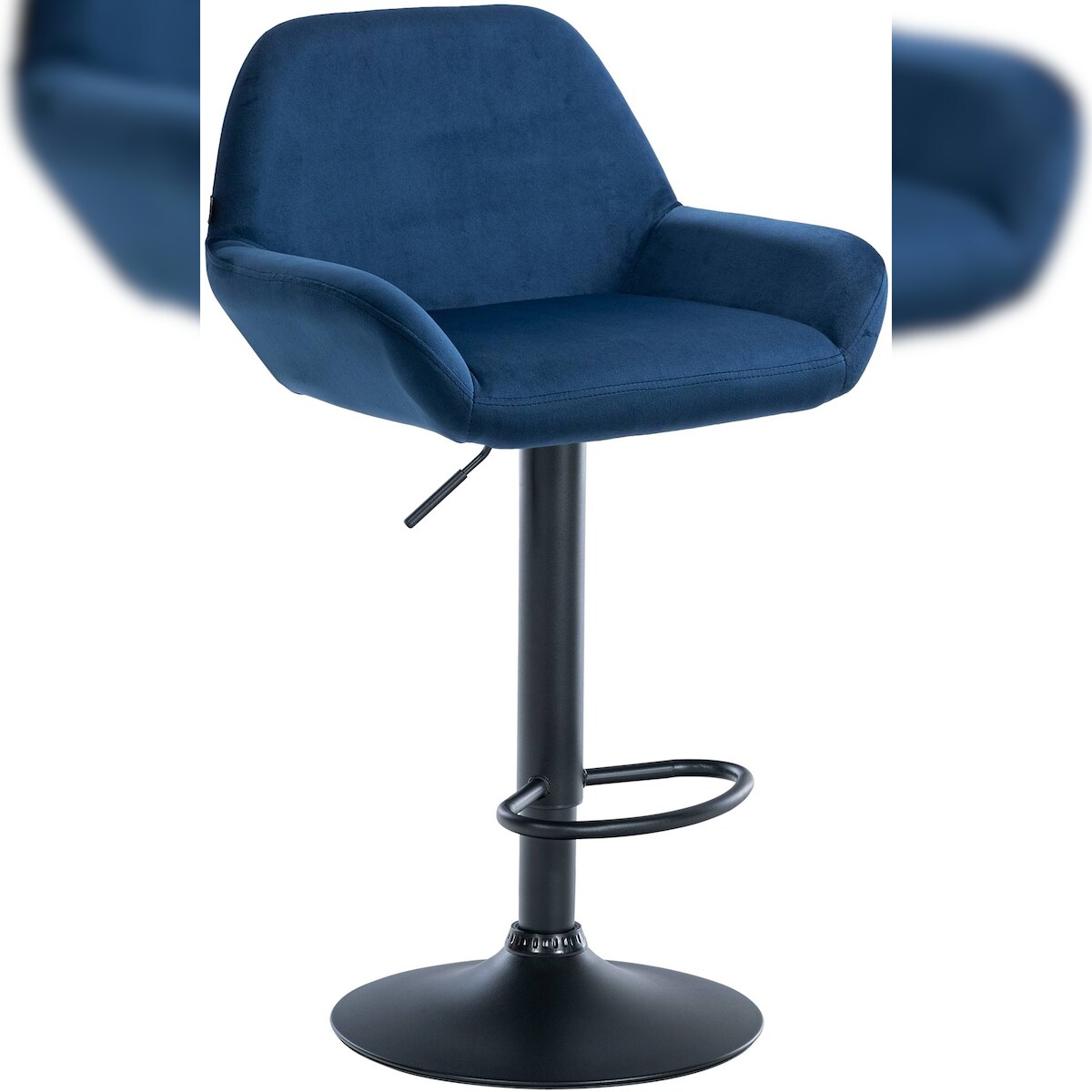 DELUKE® Barhocker DUBLIN - Blau, Samt, Schwarz | Barhocker mit Lehne Barstuhl Tresenhocker Tresenstuhl Kneipenhocker Kneipenstuhl Image