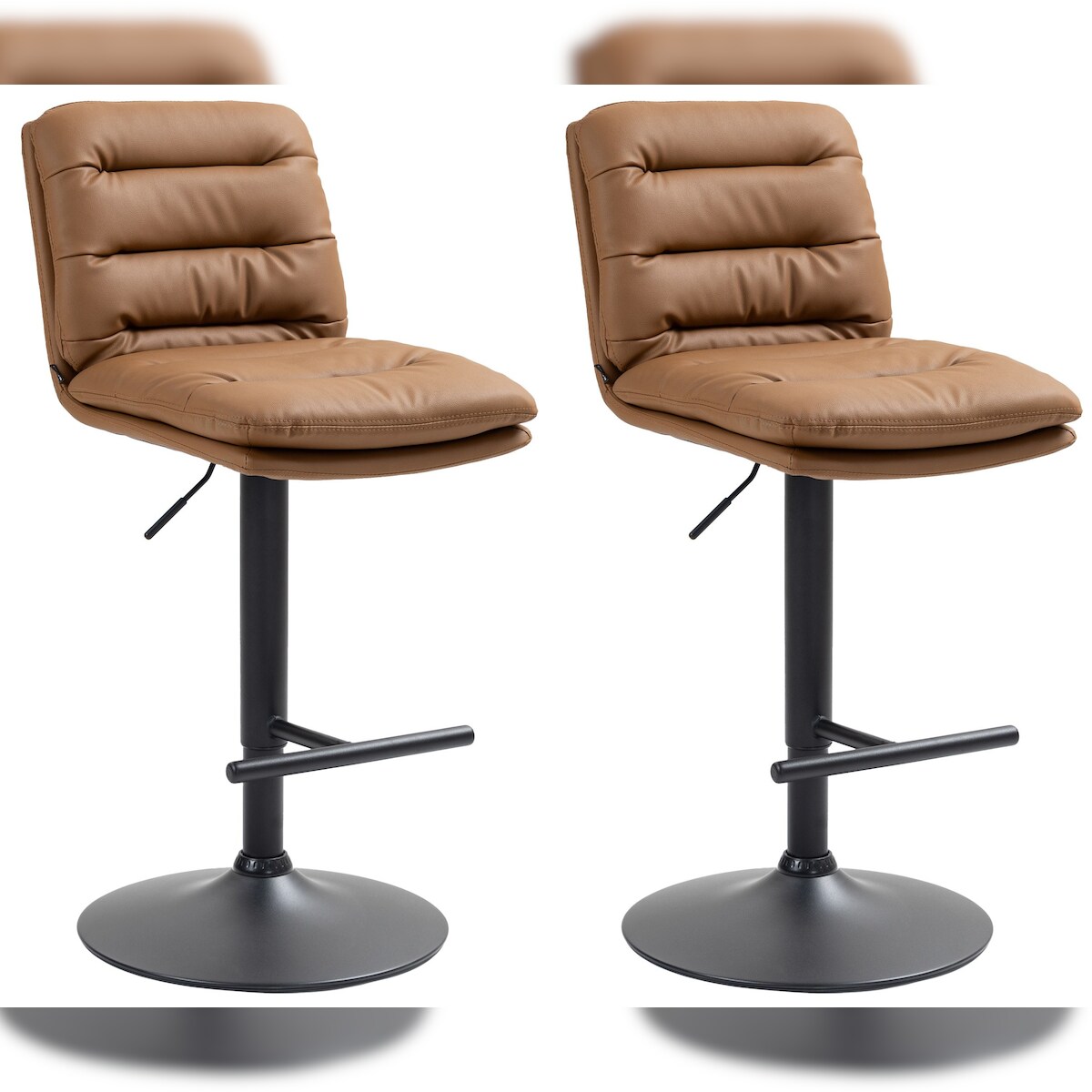 DELUKE® Barhocker 2er Set TURIN - Hellbraun, Kunstleder, Schwarz | Barhocker mit Lehne Barstuhl Tresenhocker Tresenstuhl Kneipenhocker Kneipenstuhl Image