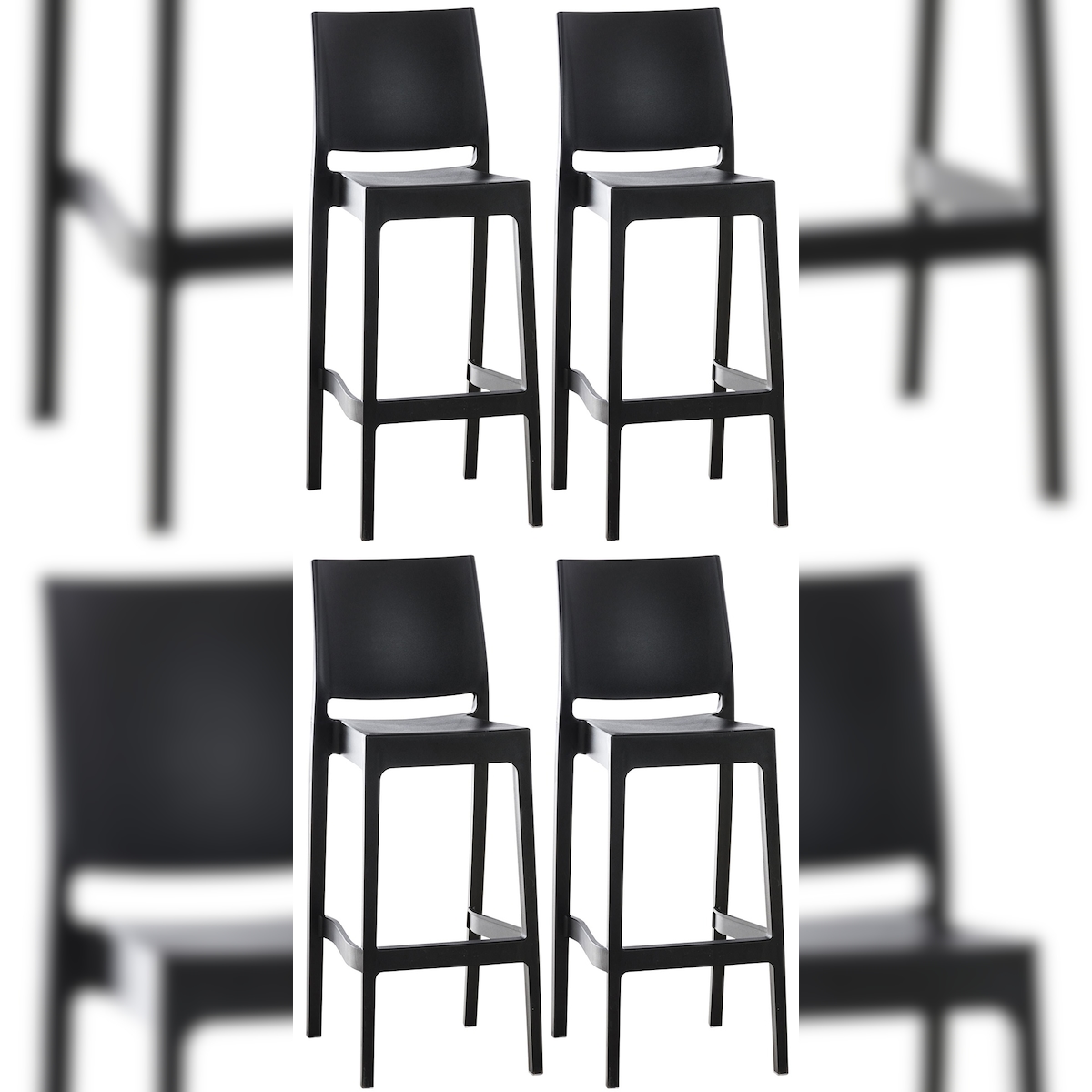 DELUKE® Barhocker 2er Set MIAMI - Schwarz, Kunststoff | Barhocker mit Lehne Barstuhl Tresenhocker Tresenstuhl Kneipenhocker Kneipenstuhl Image