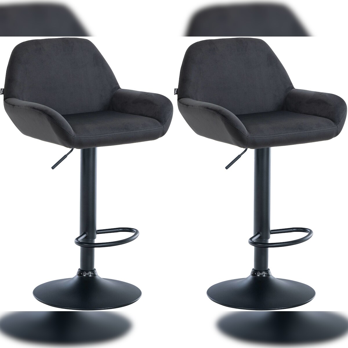 DELUKE® Barhocker 2er Set DUBLIN - Schwarz, Samt, Schwarz | Barhocker mit Lehne Barstuhl Tresenhocker Tresenstuhl Kneipenhocker Kneipenstuhl Image