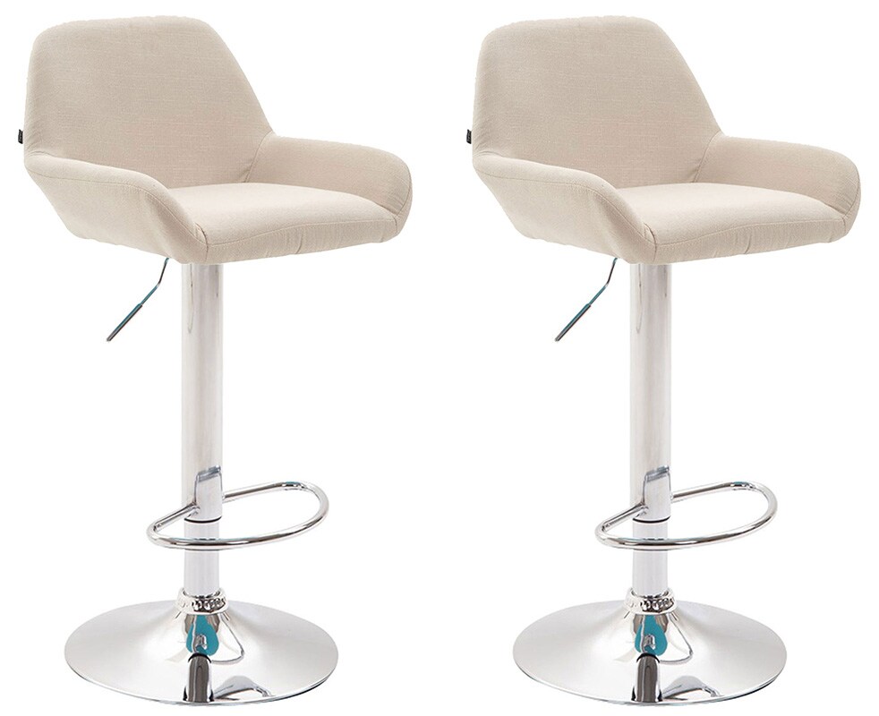 DELUKE® Barhocker 2er Set DUBLIN - Creme, Stoff, Chrom | Barhocker mit Lehne Barstuhl Tresenhocker Tresenstuhl Kneipenhocker Kneipenstuhl Image
