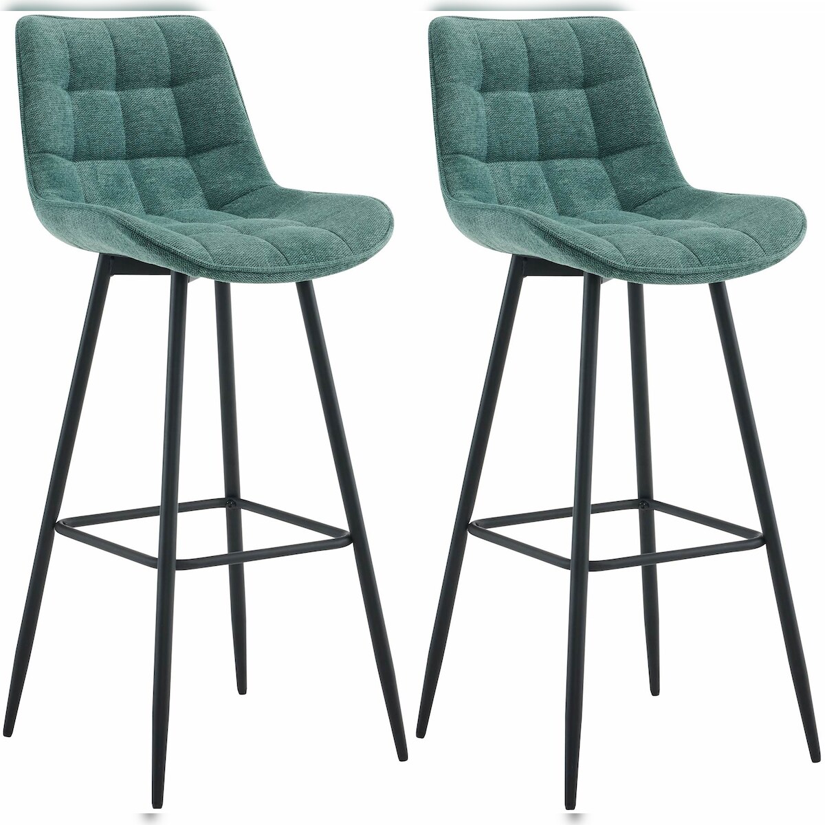 DELUKE® Barhocker 2er Set SYDNEY - Grün, Stoff | Barhocker mit Lehne Barstuhl Tresenhocker Tresenstuhl Kneipenhocker Kneipenstuhl Image