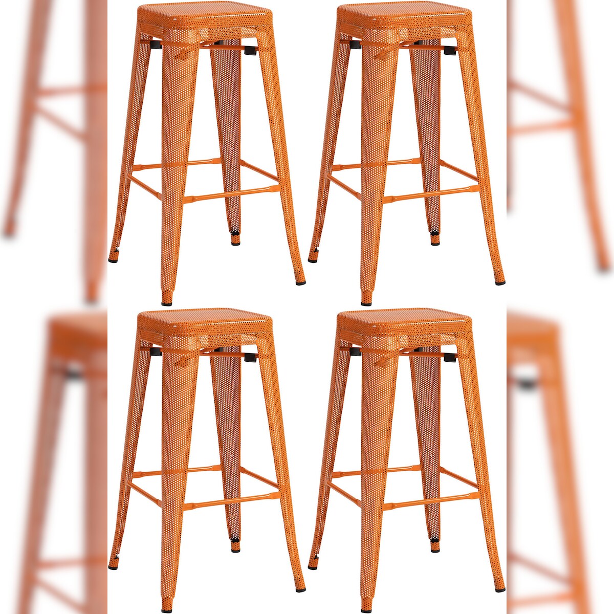 DELUKE® Barhocker 4er Set SEOUL - Orange, Metall | Barhocker ohne Lehne Barstuhl Tresenhocker Tresenstuhl Kneipenhocker Kneipenstuhl Image