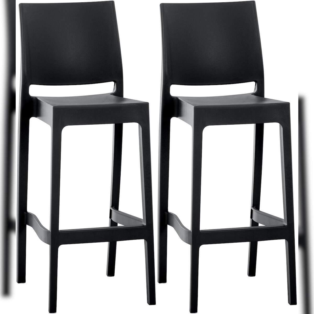 DELUKE® Barhocker 2er Set MIAMI - Schwarz, Kunststoff | Barhocker mit Lehne Barstuhl Tresenhocker Tresenstuhl Kneipenhocker Kneipenstuhl Image