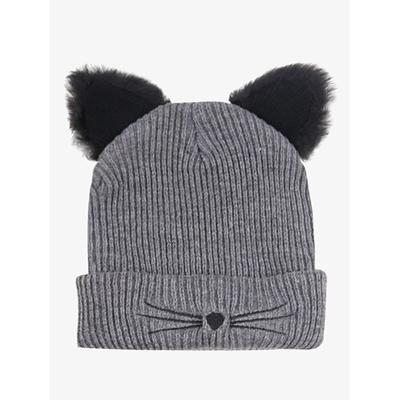 berretto con orecchie di gatto da donna – berretto lavorato a maglia color bordeaux con orecchie in pelliccia sintetica e ricamo di baffi, accessorio invernale comodo ed elegante
