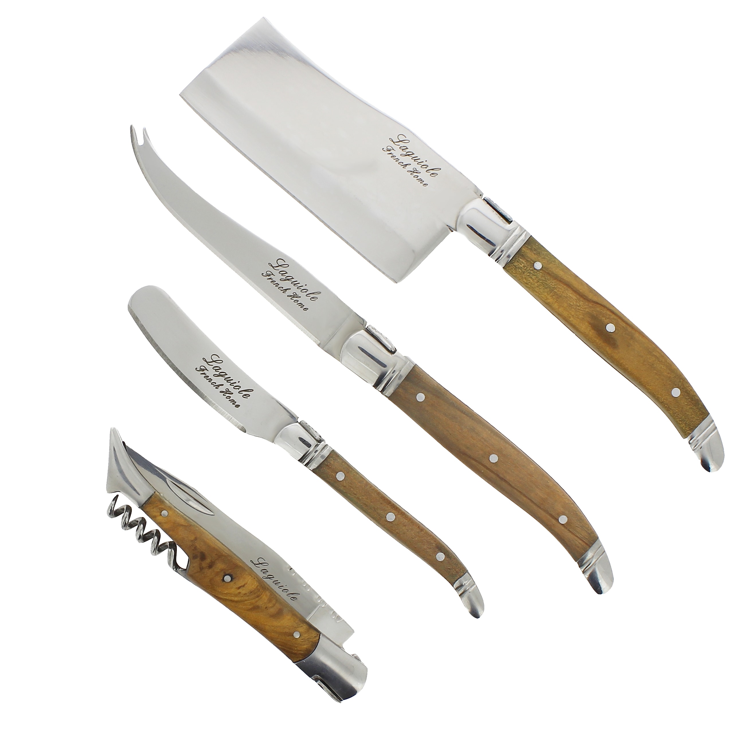 French Home 4 Piece Laguiole Connoisseur Olive Wood Cheese and Wine Set