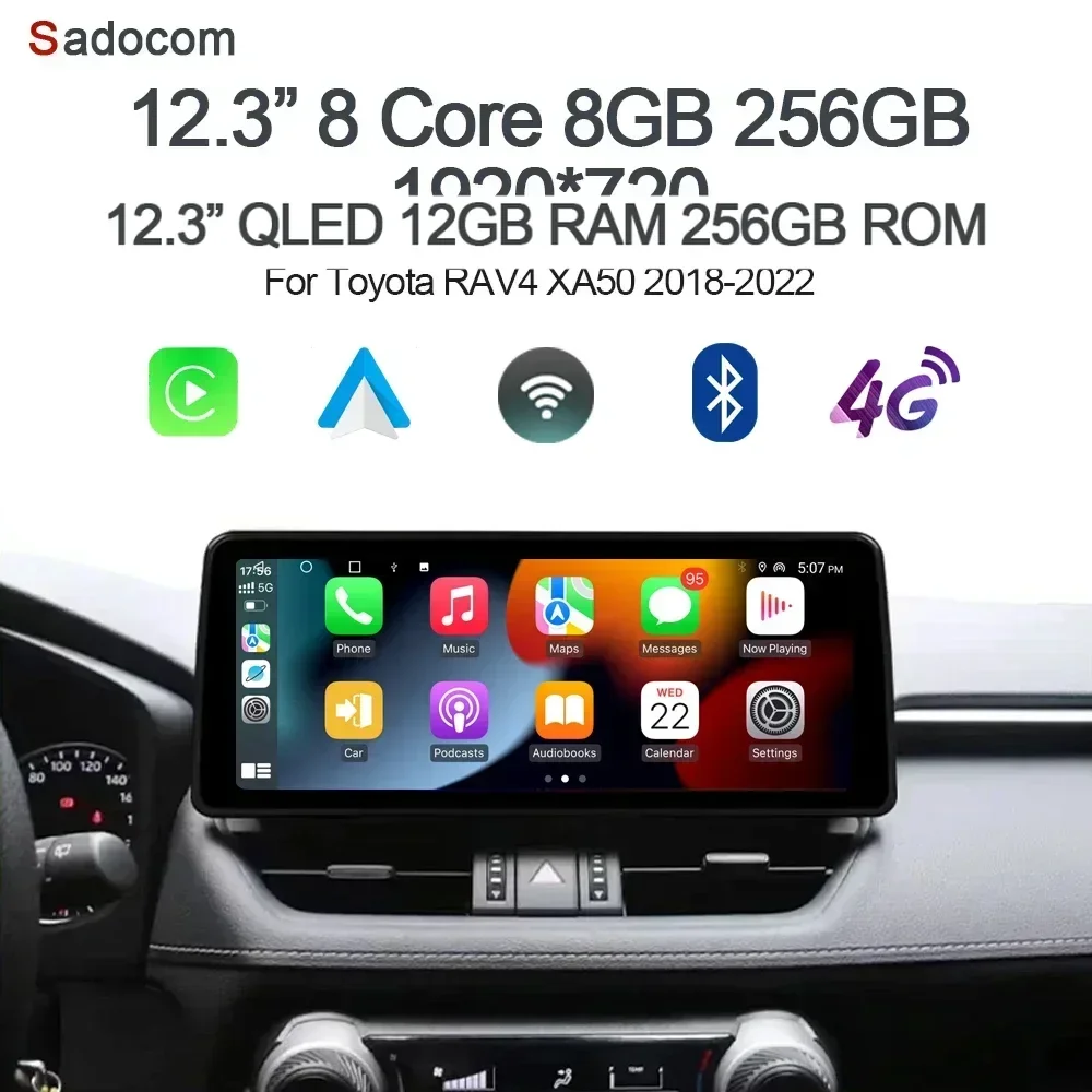 12,3 "QLED 720P 360 8G + 256G Carplay Android 14,0 Auto DVD Player GPS DSP WIFI Stereo autoradio Für Toyota RAV4 XA50 2018-2022 Image