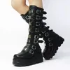 Gothic Schuhe Plattform Kniehohe Punk Schwarz Sexy Motorräder 2023 Neue Halloween Cosplay 2024