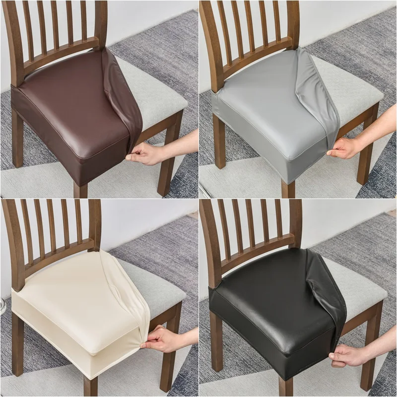 2 teile/satz PU Leder Stuhl Sitzbezüge Wasserdichte Stretch Esszimmer Stuhl Schonbezüge Elastische Sitzkissen Abdeckung für Küche Büro