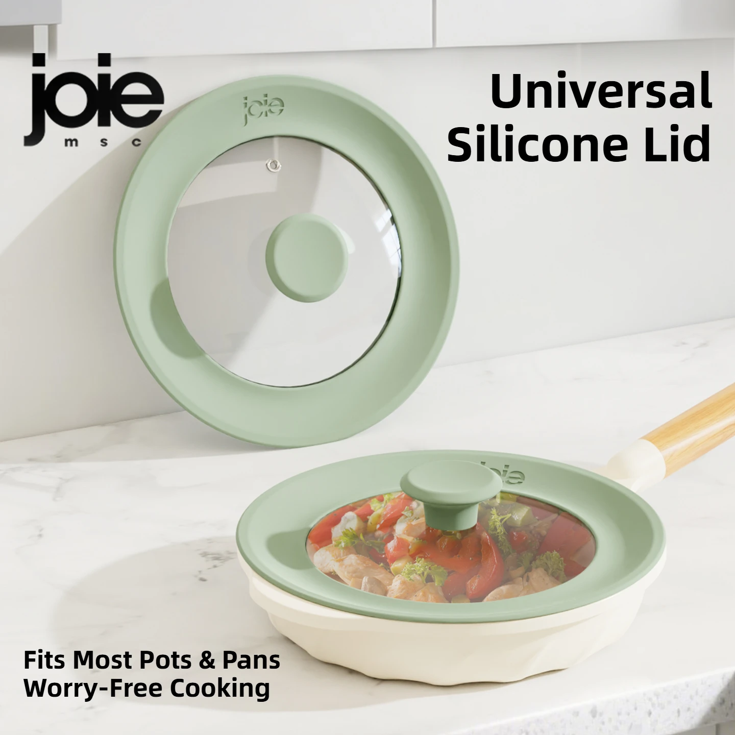 Joie Universal-Silikon-Deckel, Töpfe, Deckel, Pfannen, Deckel, Pfannen, gehärtetes Glas, Hitzebeständigkeit, multifunktionale Überlaufschutz Image